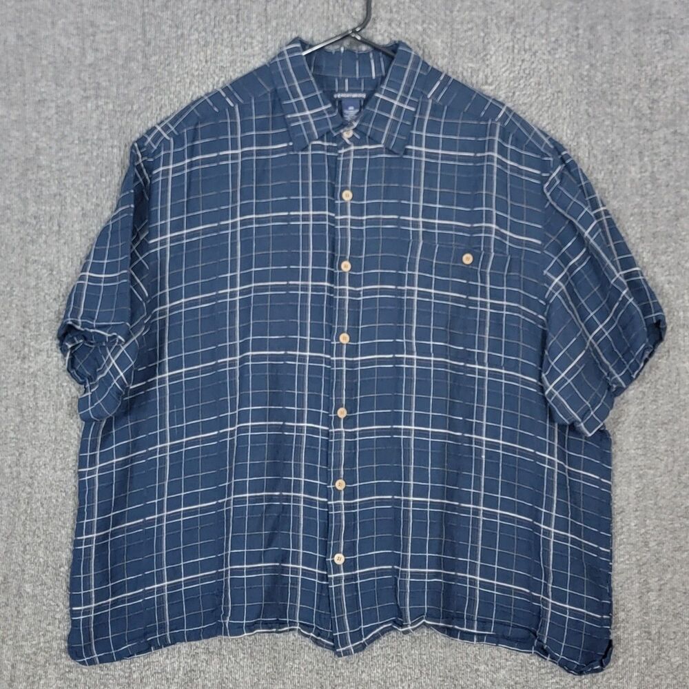Knightsbridge Shirt Mens 2XL Blue Check Linen Blend Short Sleeve Button-Up